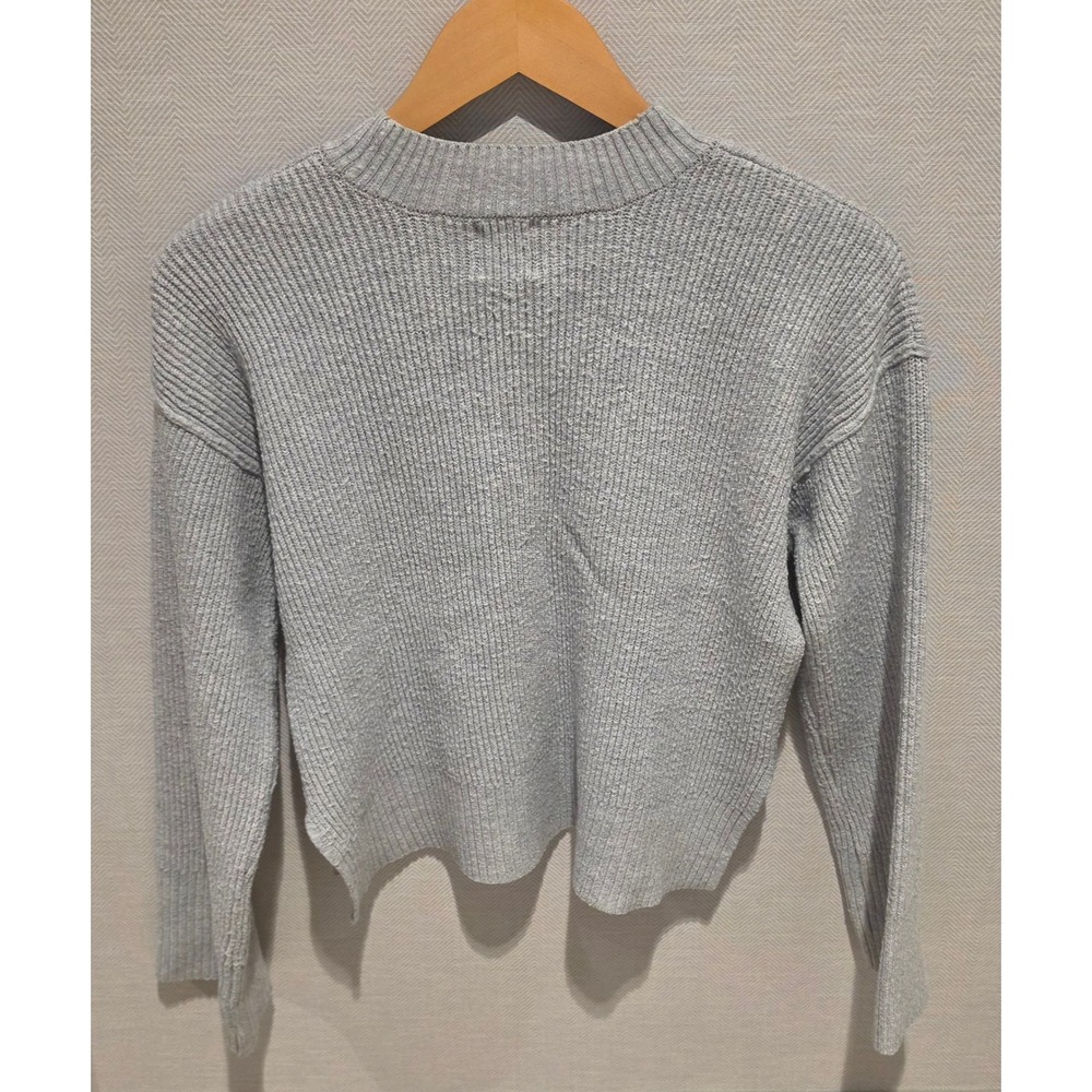 Hippie Rose Womens Ribbed Knit Crew Neck Sweater Heather Gray High Low Hem Small - Picture 2 of 3
